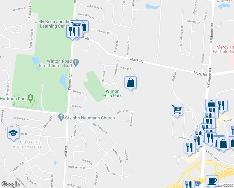map of restaurants, bars, coffee shops, grocery stores, and more near 6261 Shearwater Drive in Fairfield