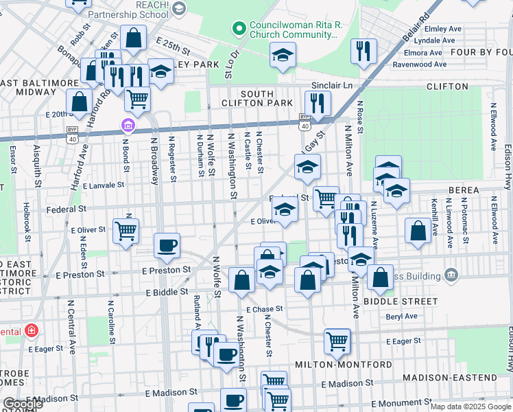 map of restaurants, bars, coffee shops, grocery stores, and more near 101 Independence Avenue Southeast in Washington