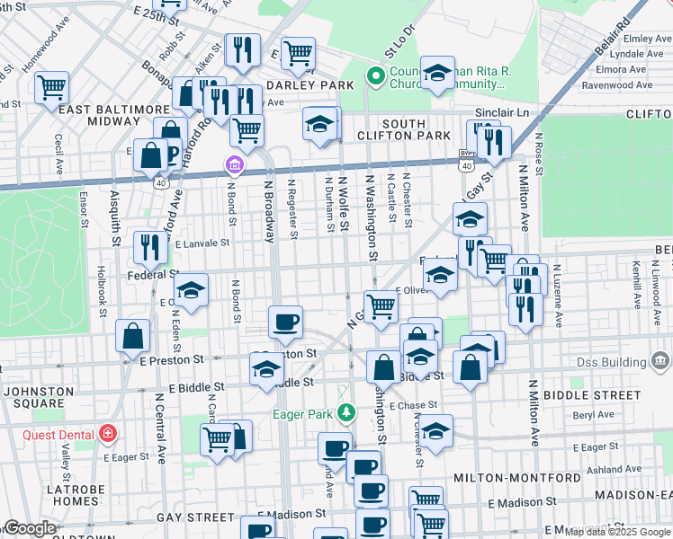 map of restaurants, bars, coffee shops, grocery stores, and more near 101 Independence Avenue Southeast in Washington