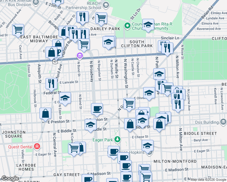 map of restaurants, bars, coffee shops, grocery stores, and more near 101 Independence Avenue Southeast in Washington