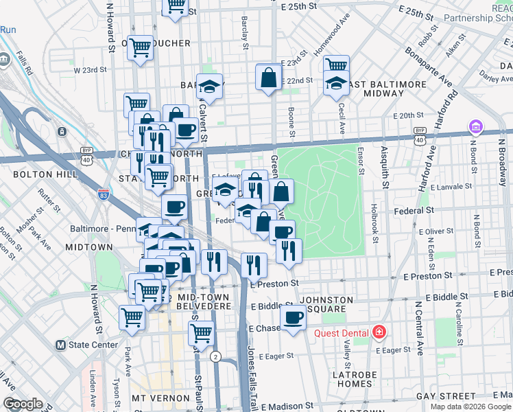 map of restaurants, bars, coffee shops, grocery stores, and more near 101 Independence Avenue Southeast in Washington