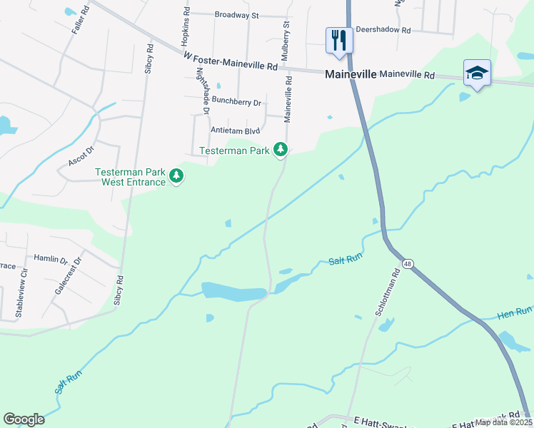 map of restaurants, bars, coffee shops, grocery stores, and more near 8573 Maineville Road in Maineville