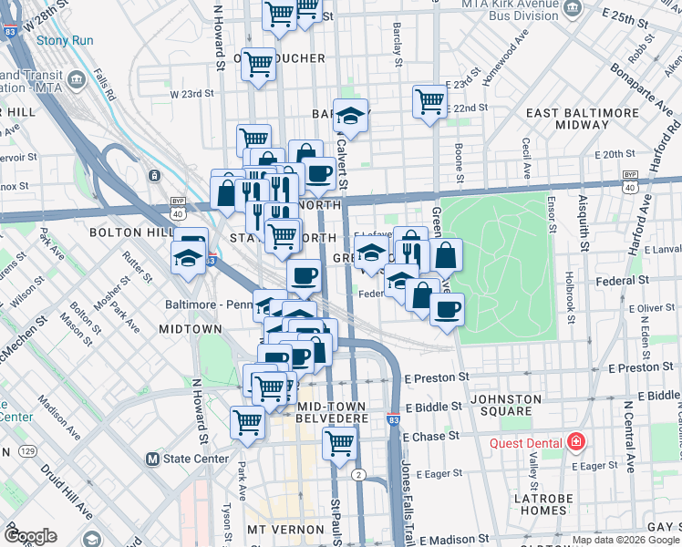 map of restaurants, bars, coffee shops, grocery stores, and more near 101 Independence Avenue Southeast in Washington