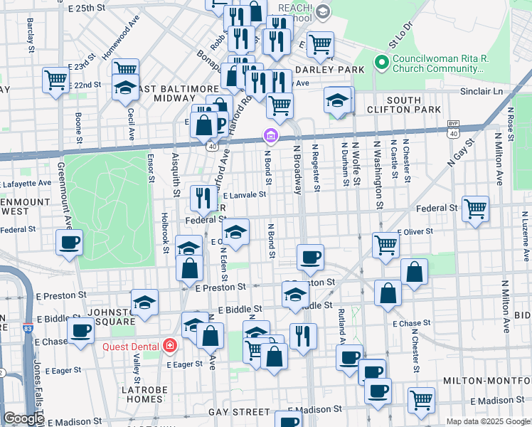 map of restaurants, bars, coffee shops, grocery stores, and more near 101 Independence Avenue Southeast in Washington