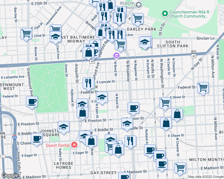 map of restaurants, bars, coffee shops, grocery stores, and more near 101 Independence Avenue Southeast in Washington