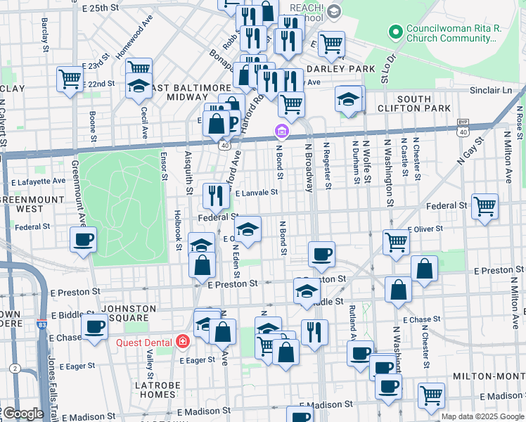 map of restaurants, bars, coffee shops, grocery stores, and more near 101 Independence Avenue Southeast in Washington