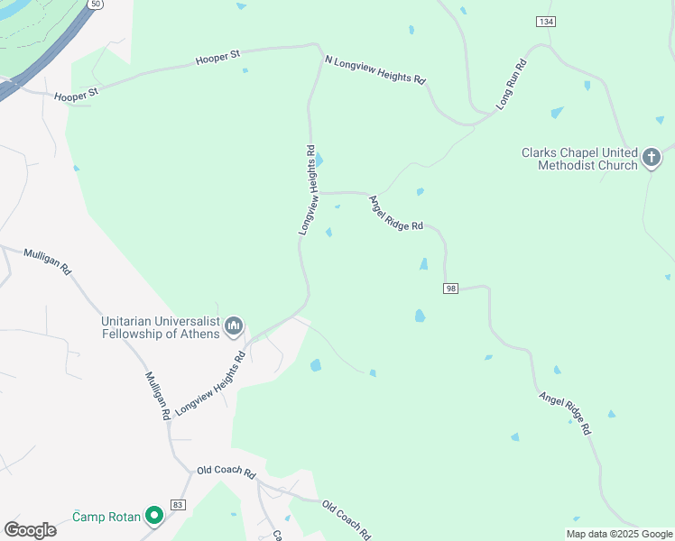 map of restaurants, bars, coffee shops, grocery stores, and more near 475 Longview Heights Road in Athens