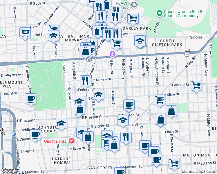 map of restaurants, bars, coffee shops, grocery stores, and more near 101 Independence Avenue Southeast in Washington
