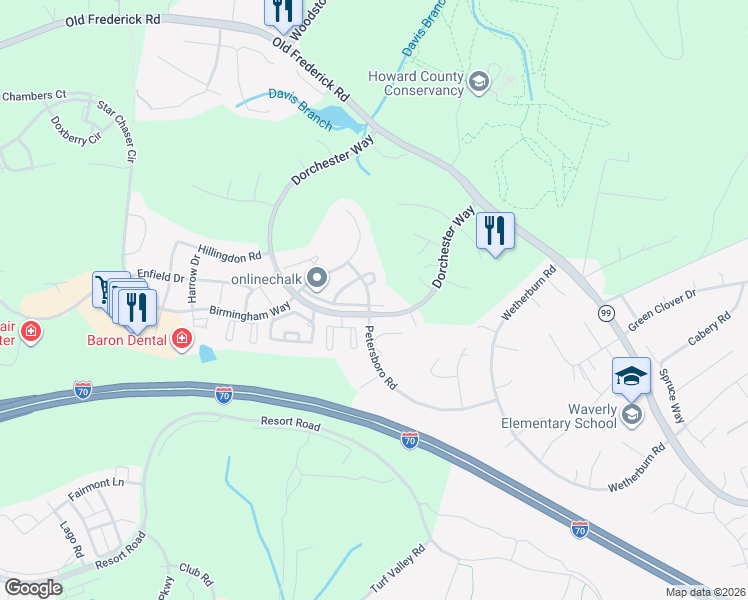map of restaurants, bars, coffee shops, grocery stores, and more near 2201 Austen Way in Woodstock
