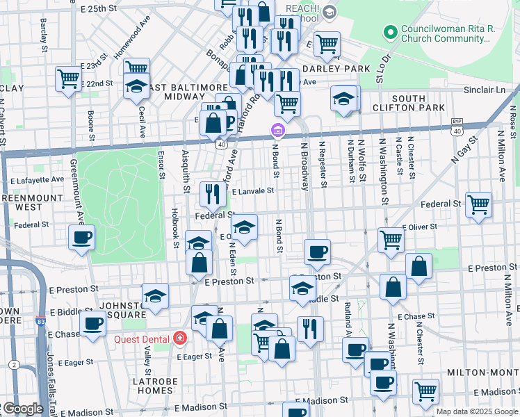 map of restaurants, bars, coffee shops, grocery stores, and more near 101 Independence Avenue Southeast in Washington