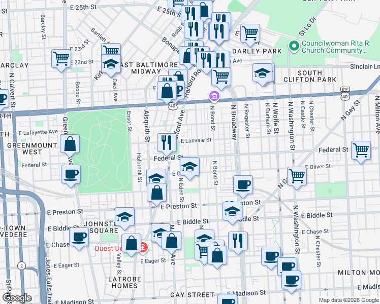 map of restaurants, bars, coffee shops, grocery stores, and more near 101 Independence Avenue Southeast in Washington