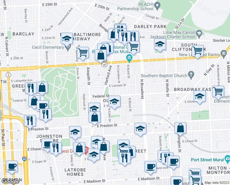 map of restaurants, bars, coffee shops, grocery stores, and more near 101 Independence Avenue Southeast in Washington