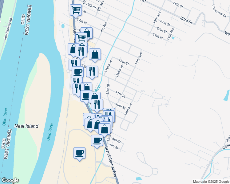 map of restaurants, bars, coffee shops, grocery stores, and more near 1219 11th Street in Vienna