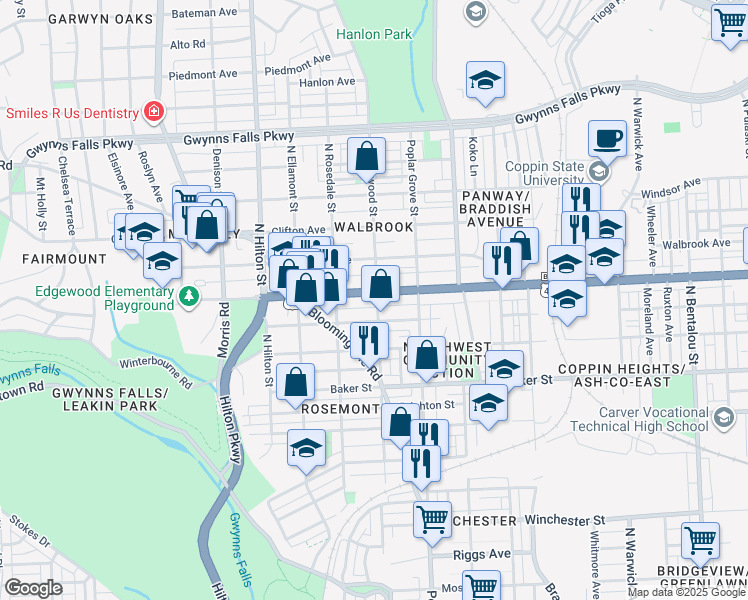 map of restaurants, bars, coffee shops, grocery stores, and more near East North Avenue in Baltimore