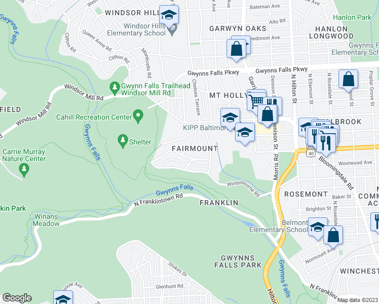 map of restaurants, bars, coffee shops, grocery stores, and more near 1903 Cedric Road in Baltimore