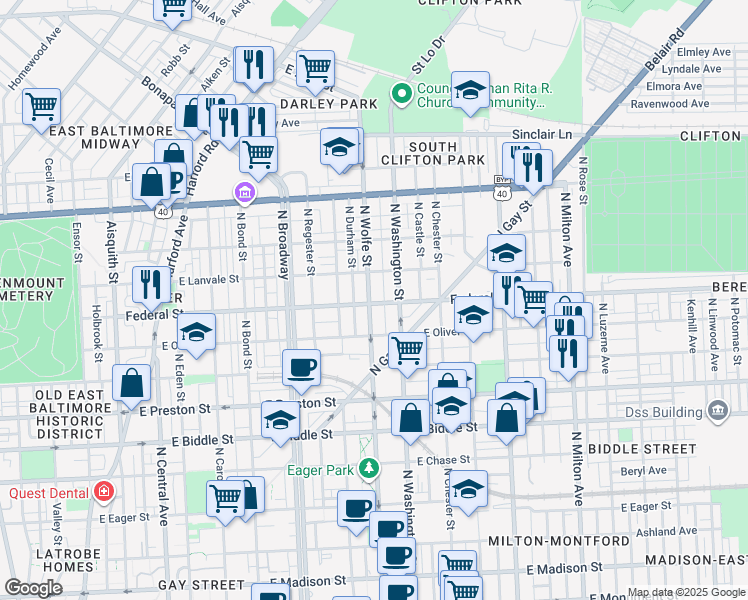 map of restaurants, bars, coffee shops, grocery stores, and more near 101 Independence Avenue Southeast in Washington