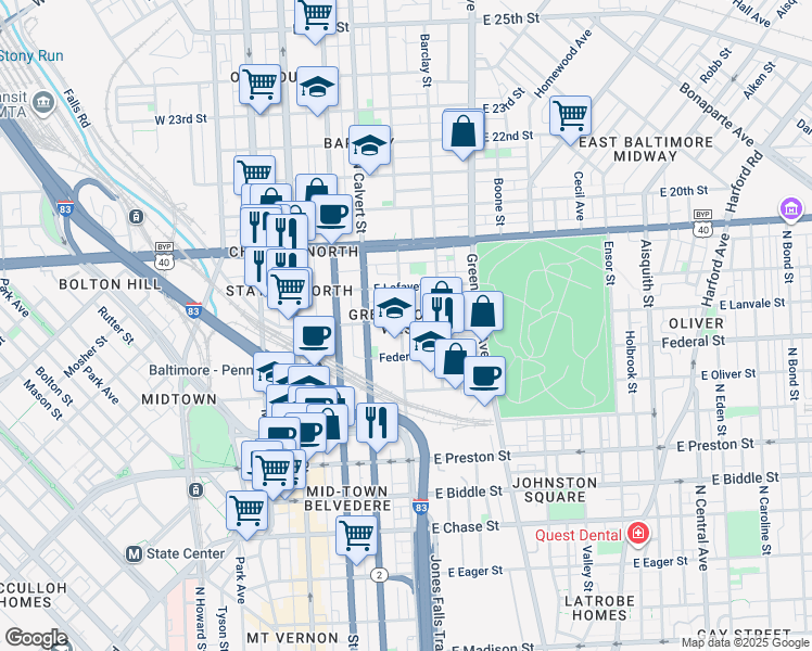 map of restaurants, bars, coffee shops, grocery stores, and more near 101 Independence Avenue Southeast in Washington