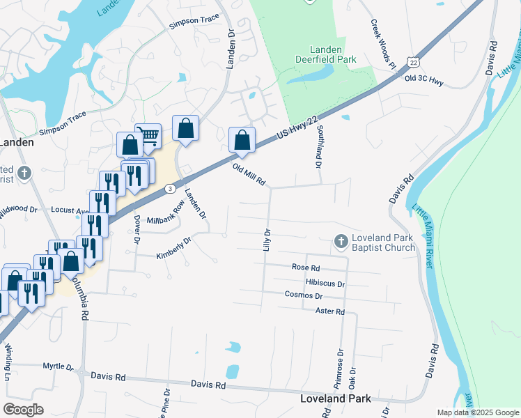 map of restaurants, bars, coffee shops, grocery stores, and more near 2565 Daisy Drive in Loveland