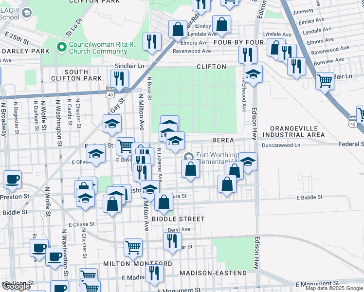 map of restaurants, bars, coffee shops, grocery stores, and more near 2715 Federal Street in Baltimore