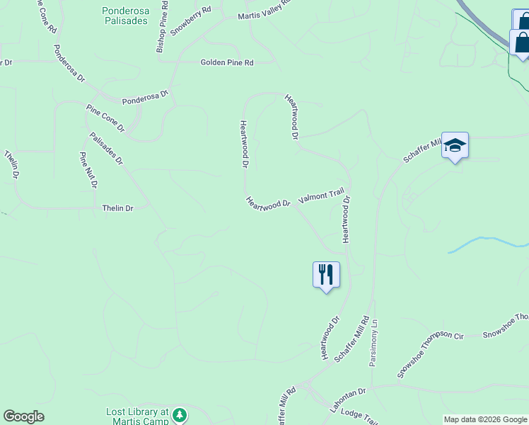 map of restaurants, bars, coffee shops, grocery stores, and more near 9340 Heartwood Drive in Truckee
