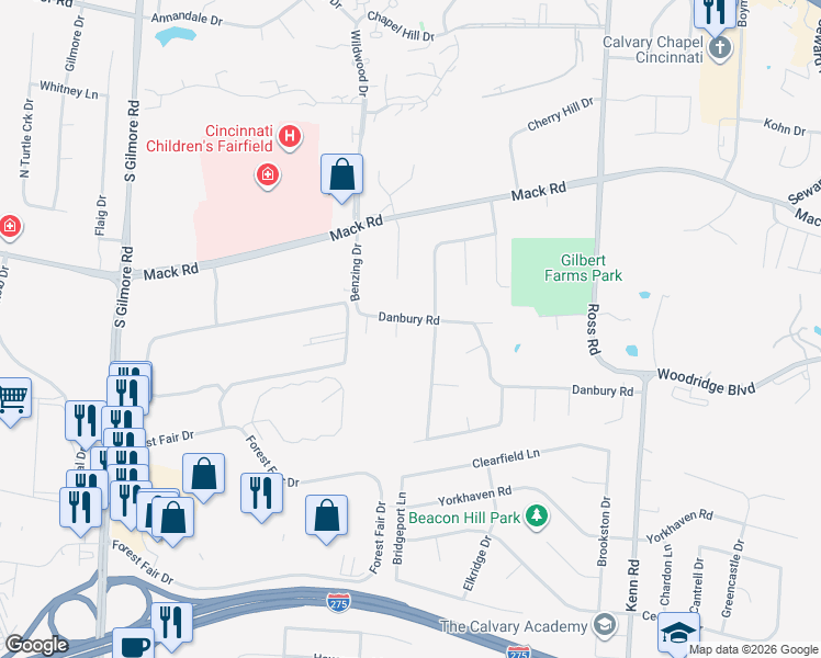 map of restaurants, bars, coffee shops, grocery stores, and more near 3283 Danbury Road in Fairfield