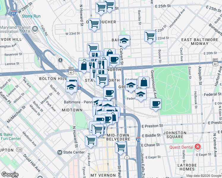 map of restaurants, bars, coffee shops, grocery stores, and more near 101 Independence Avenue Southeast in Washington