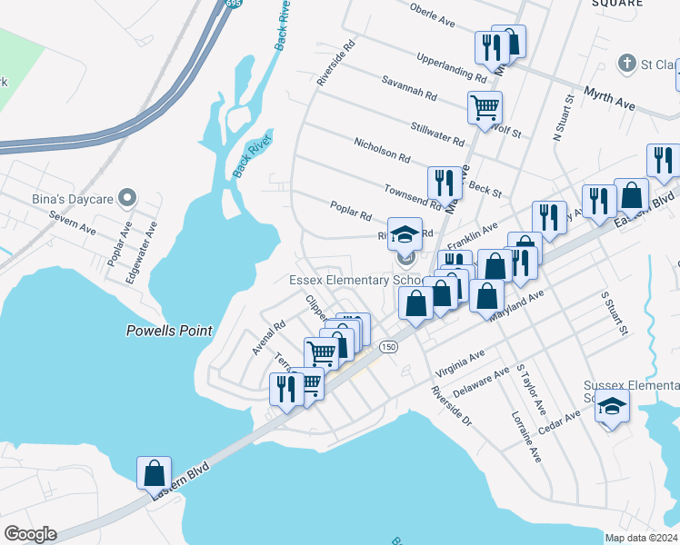 map of restaurants, bars, coffee shops, grocery stores, and more near 128 Hampshire Road in Essex