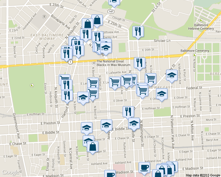 map of restaurants, bars, coffee shops, grocery stores, and more near 101 Independence Avenue Southeast in Washington
