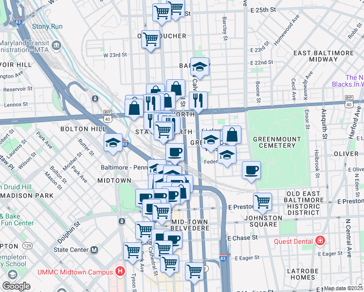 map of restaurants, bars, coffee shops, grocery stores, and more near 101 Independence Avenue Southeast in Washington