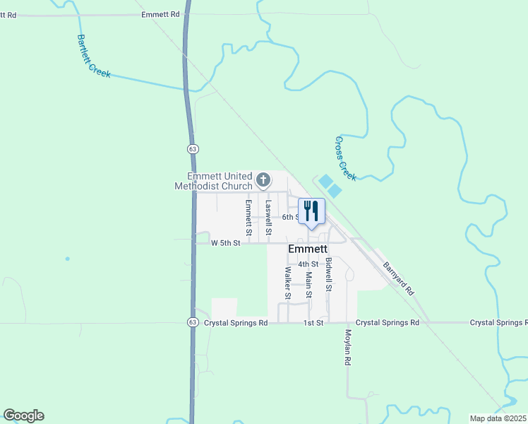 map of restaurants, bars, coffee shops, grocery stores, and more near 601 Laswell Street in Emmett