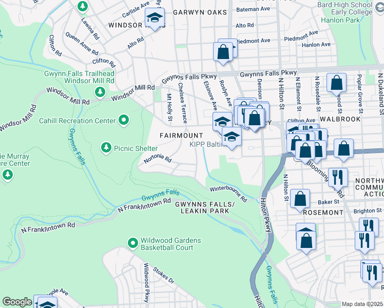 map of restaurants, bars, coffee shops, grocery stores, and more near 1908 Chelsea Road in Baltimore