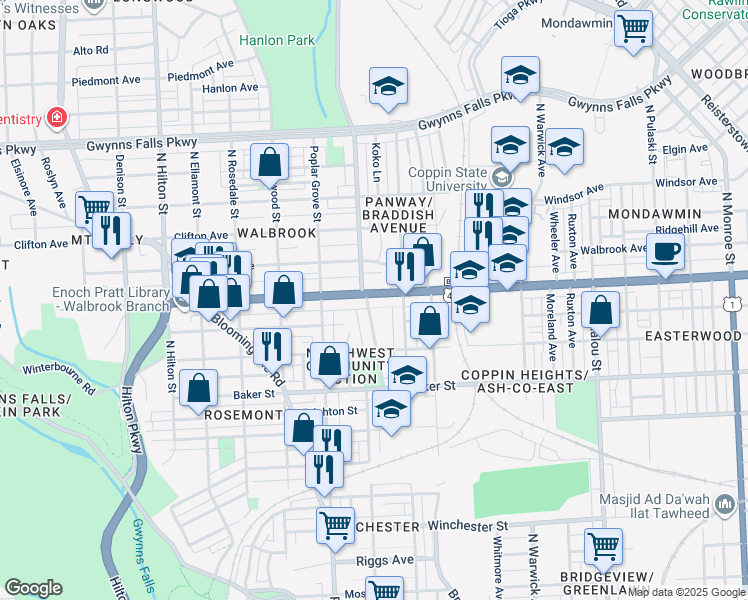 map of restaurants, bars, coffee shops, grocery stores, and more near 2779 West North Avenue in Baltimore