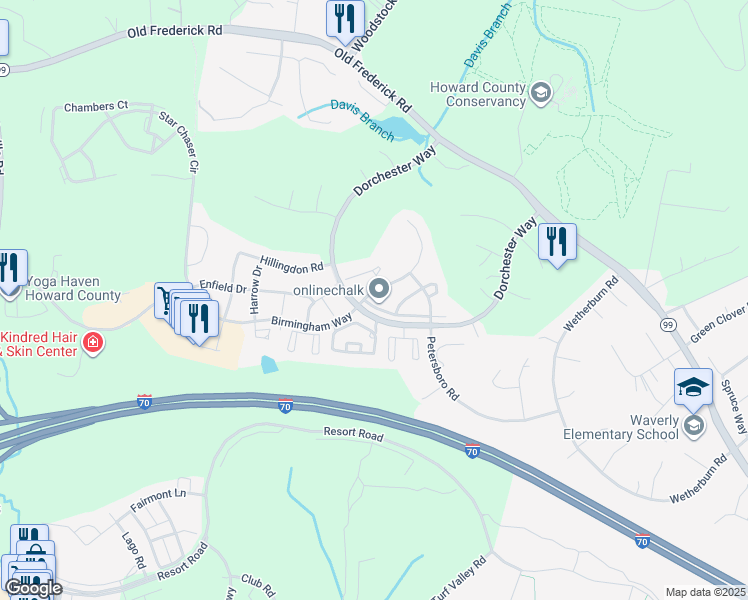 map of restaurants, bars, coffee shops, grocery stores, and more near 2246 Sussex Way in Woodstock