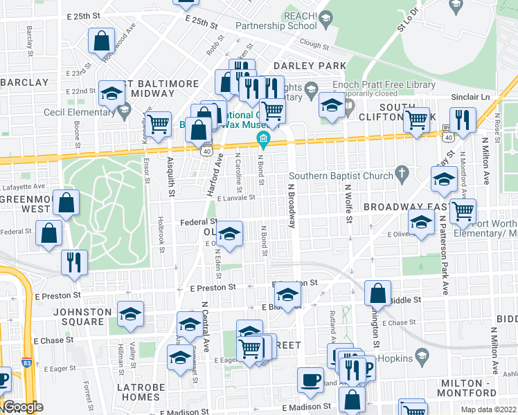 map of restaurants, bars, coffee shops, grocery stores, and more near 101 Independence Avenue Southeast in Washington