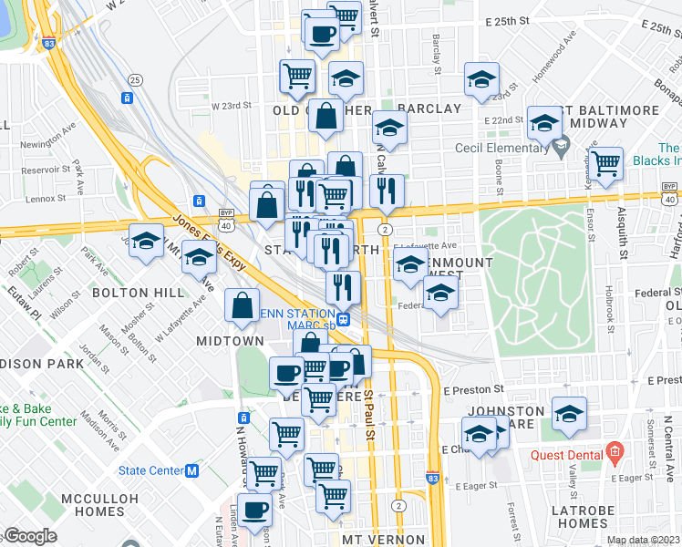 map of restaurants, bars, coffee shops, grocery stores, and more near 101 Independence Avenue Southeast in Washington