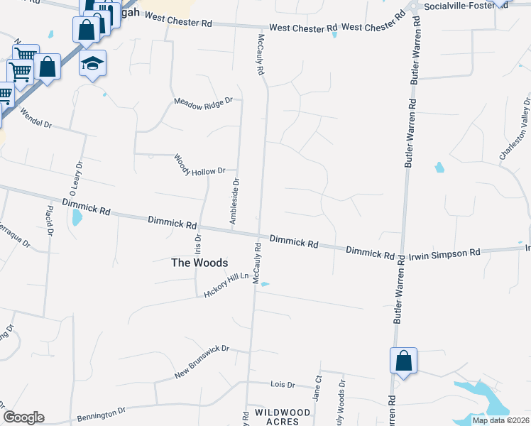 map of restaurants, bars, coffee shops, grocery stores, and more near 9566 McCauly Road in Butler County