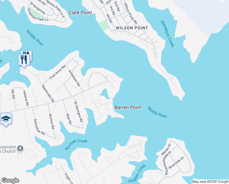 map of restaurants, bars, coffee shops, grocery stores, and more near 2209 Wicomico Road in Essex