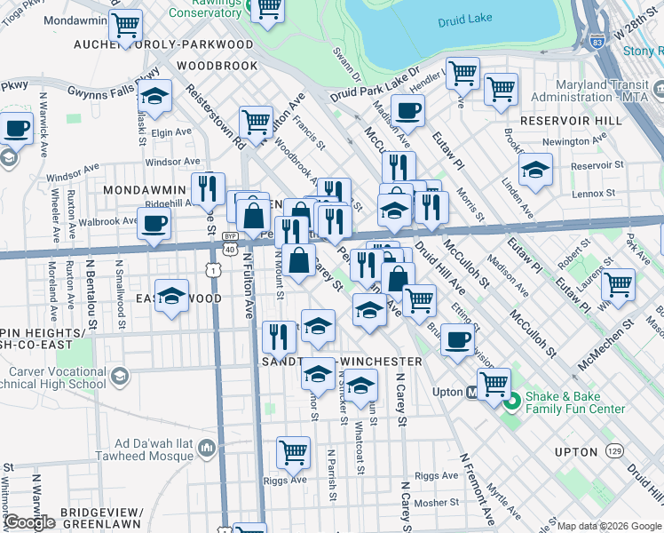 map of restaurants, bars, coffee shops, grocery stores, and more near 608 Cumberland Street in Baltimore