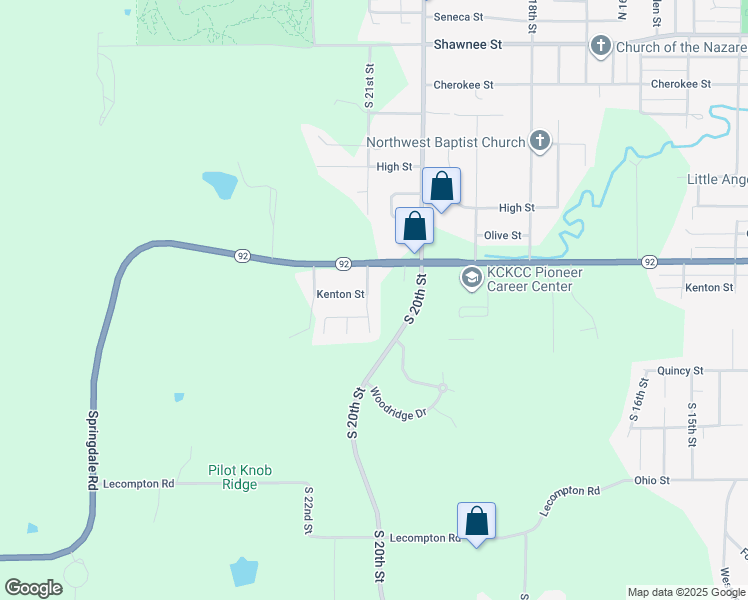 map of restaurants, bars, coffee shops, grocery stores, and more near 1001 South 21st Street in Leavenworth