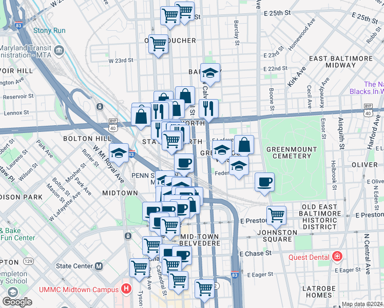 map of restaurants, bars, coffee shops, grocery stores, and more near 101 Independence Avenue Southeast in Washington