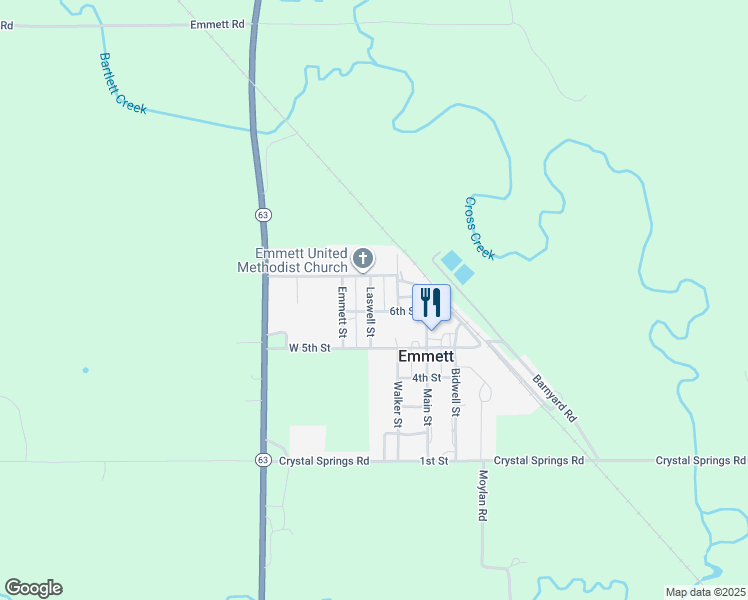 map of restaurants, bars, coffee shops, grocery stores, and more near 601-621 Laswell Street in Emmett