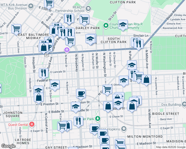 map of restaurants, bars, coffee shops, grocery stores, and more near 101 Independence Avenue Southeast in Washington