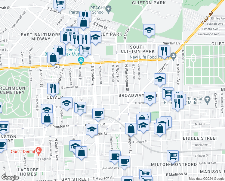 map of restaurants, bars, coffee shops, grocery stores, and more near 101 Independence Avenue Southeast in Washington