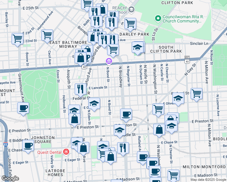 map of restaurants, bars, coffee shops, grocery stores, and more near 101 Independence Avenue Southeast in Washington