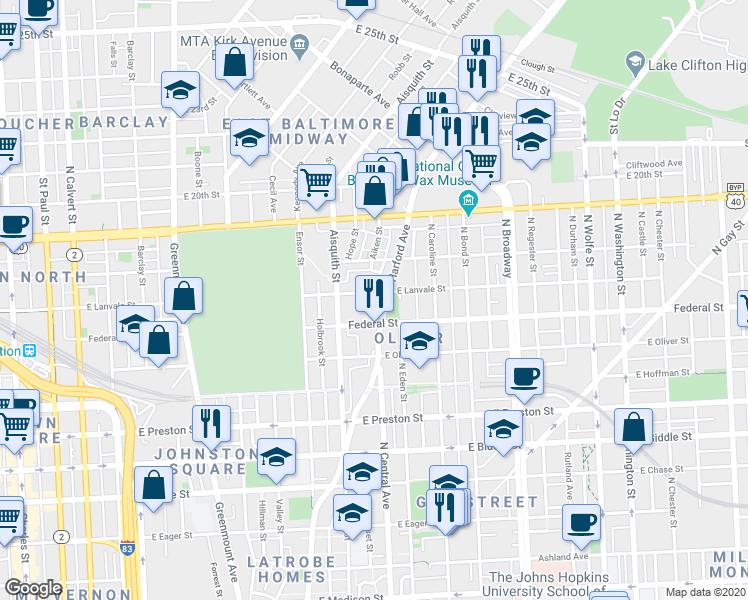 map of restaurants, bars, coffee shops, grocery stores, and more near 101 Independence Avenue Southeast in Washington