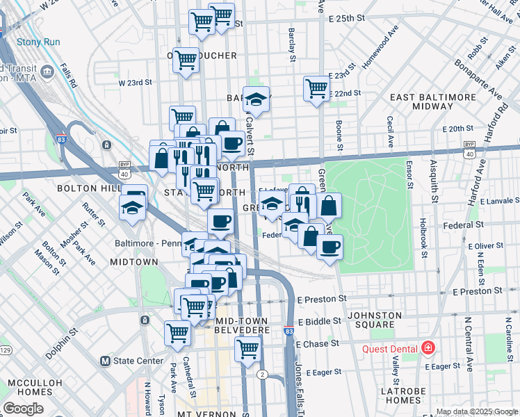 map of restaurants, bars, coffee shops, grocery stores, and more near 101 Independence Avenue Southeast in Washington