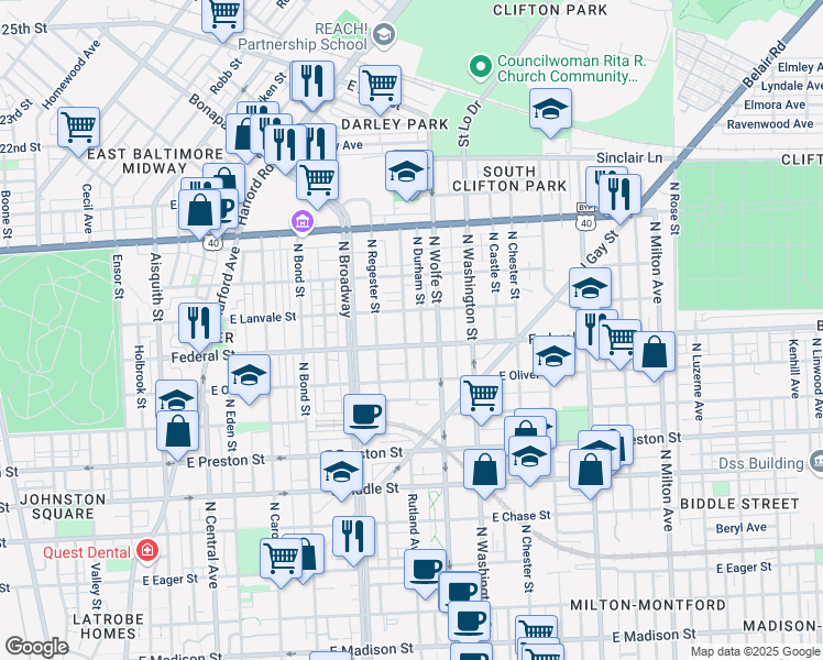 map of restaurants, bars, coffee shops, grocery stores, and more near 101 Independence Avenue Southeast in Washington