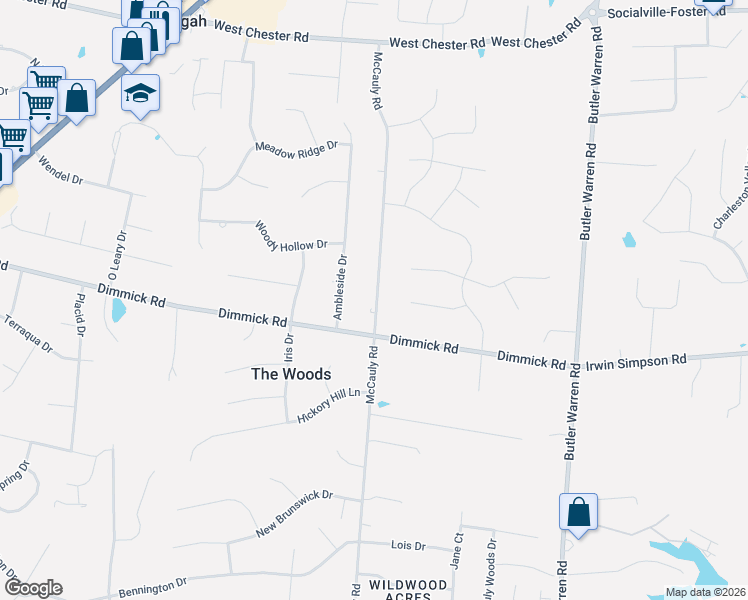 map of restaurants, bars, coffee shops, grocery stores, and more near 9566 McCauly Road in Butler County