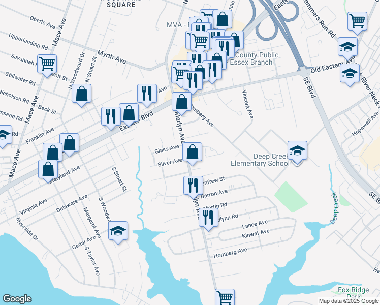 map of restaurants, bars, coffee shops, grocery stores, and more near 911 Garden Drive in Essex