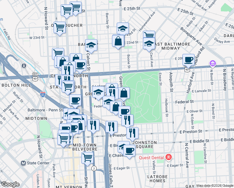 map of restaurants, bars, coffee shops, grocery stores, and more near 101 Independence Avenue Southeast in Washington